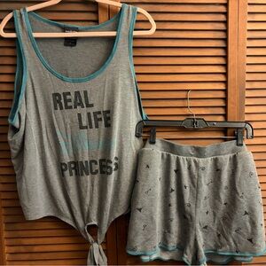 Her Universe Grey Tank & Shorts Pajama Set with Teal Trim